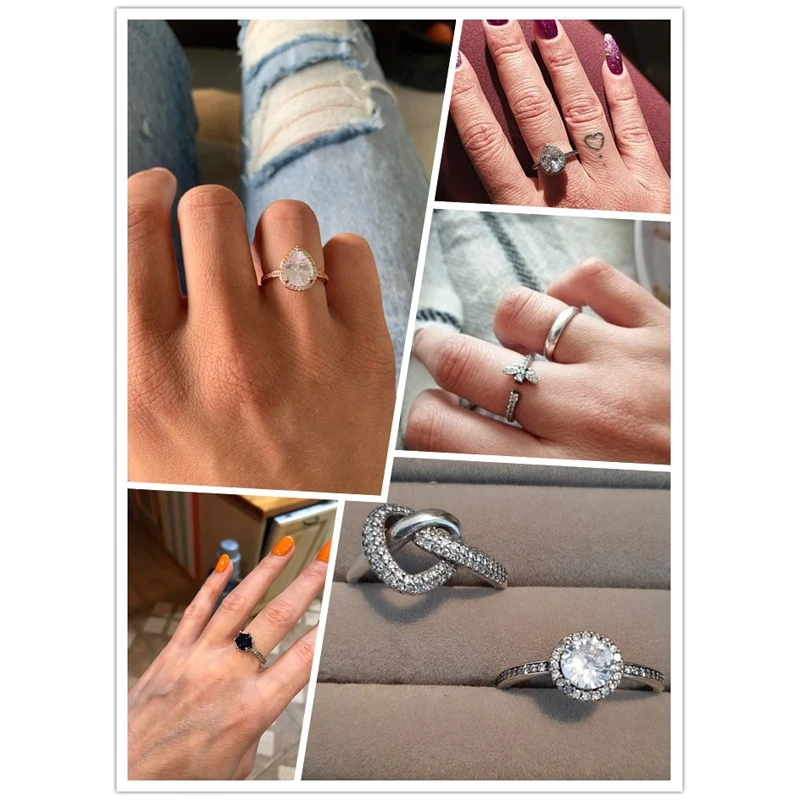 Anillos de plata de ley 925 para mujer, corona Original, corazón de amor, espoleta, compromiso, boda, anillo de cristal de oro rosa, joyería de lujo