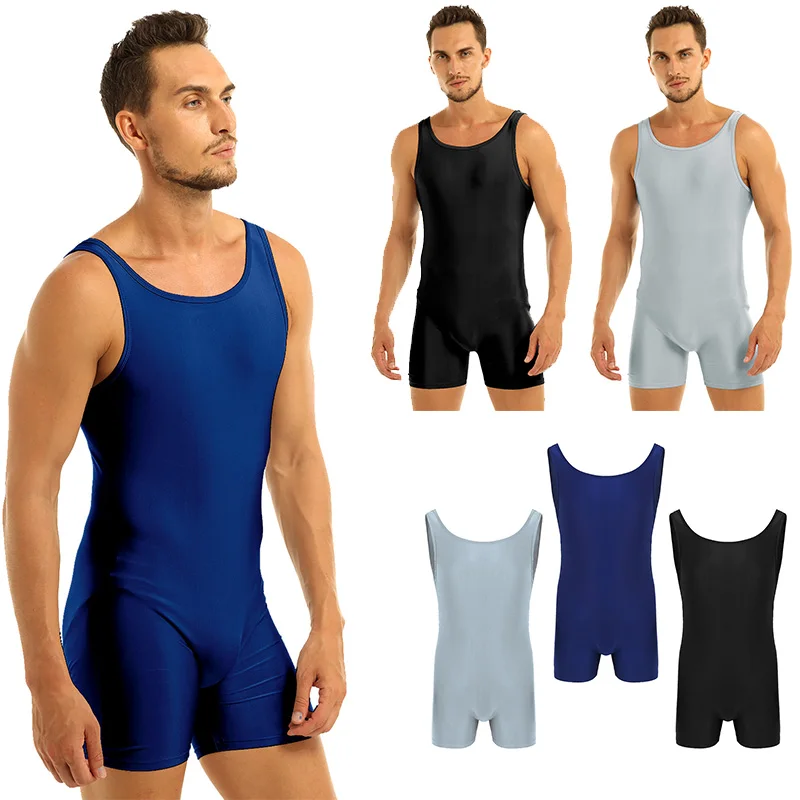 

Men's Bodysuit One Piece Sleeveless Stretchy Bulge Pouch Swimwear Male Gymnastics Leotard Unitard Homme Swimsuit Bathing Suit