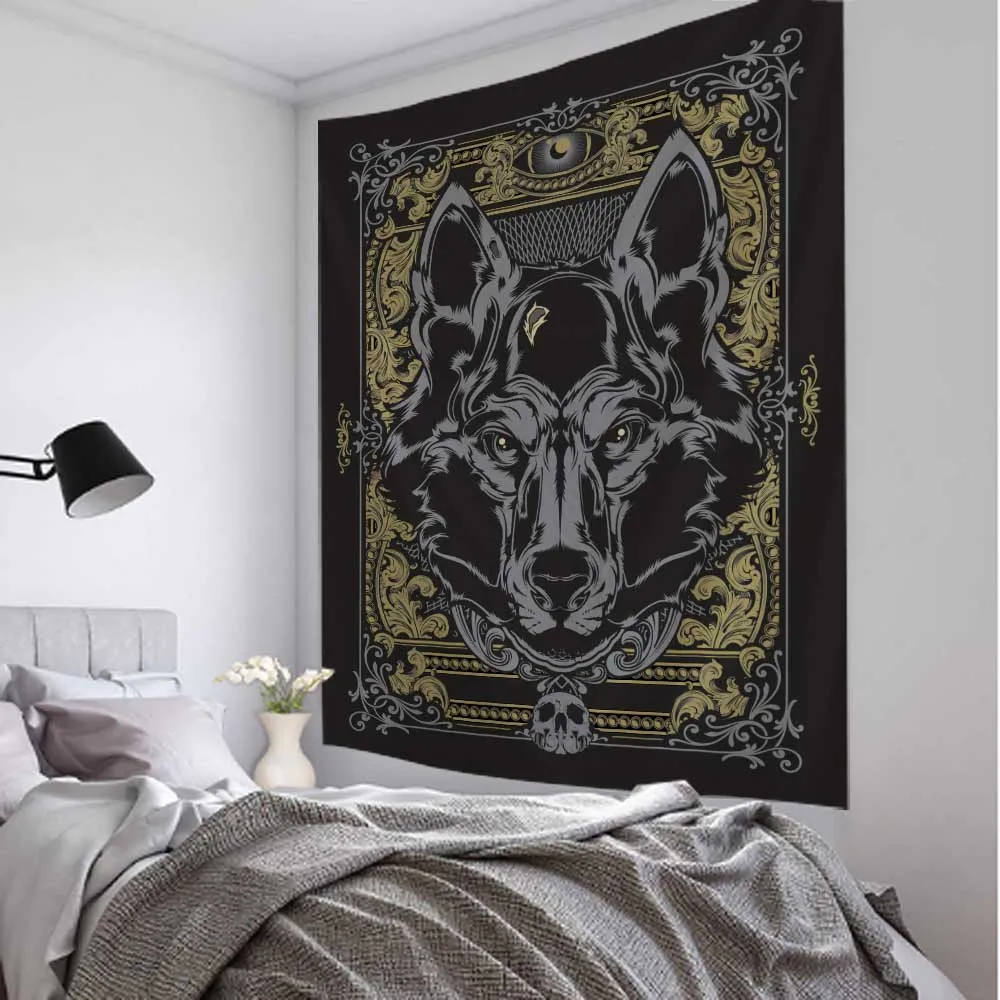 Psychedelic Animal Hippie Wolf Lion Owl Tapestry Wall Hanging Fabric Mural Aesthetic Home Dormitory Decoration Background Poster