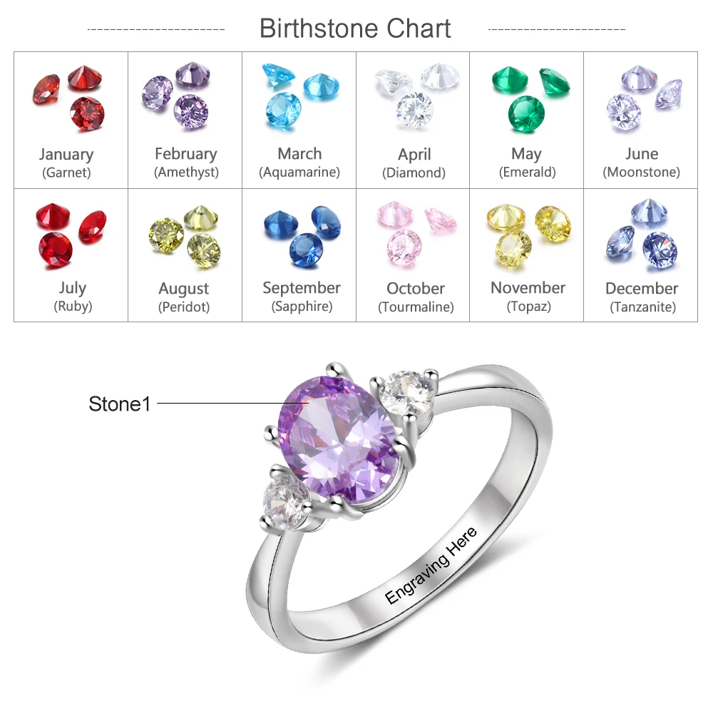 JewelOra Classic Customized Oval Birthstone Rings for Women Personalized Inside Engraving Promise Ring Wedding Couple Gifts