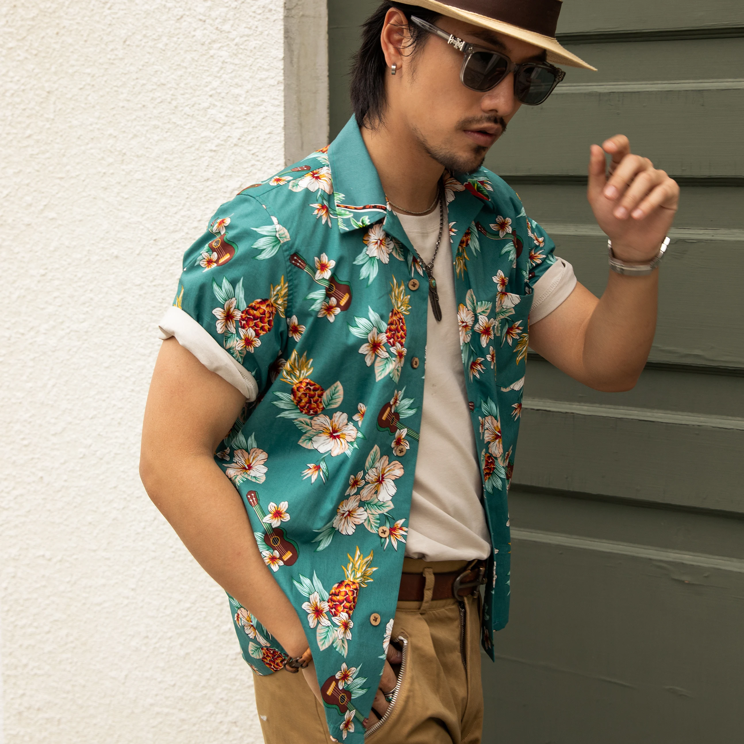 HW-0001 Big US Size Genuine Quality Vintage Looking Loose Fitting Hawaii Aloha Cotton Printing Shirt