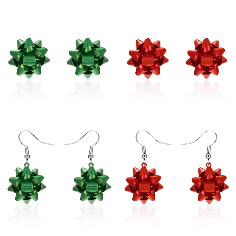 Creative Christmas Stars Stud Earrings For Women Handmade Xmas Snowflakes Ribbons Round Earring Merry Christmas New Year Gifts