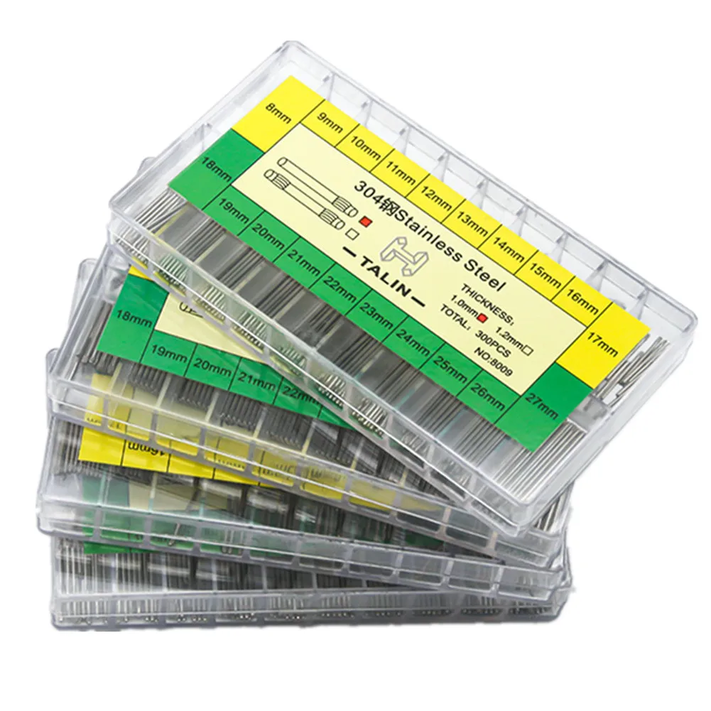 300Pack 1.2/1.0Mm 8-27Mm Roestvrij Stalen Horloge Band Spring Bar Armband Link Pin Wathcmaker onderdelen No.8009