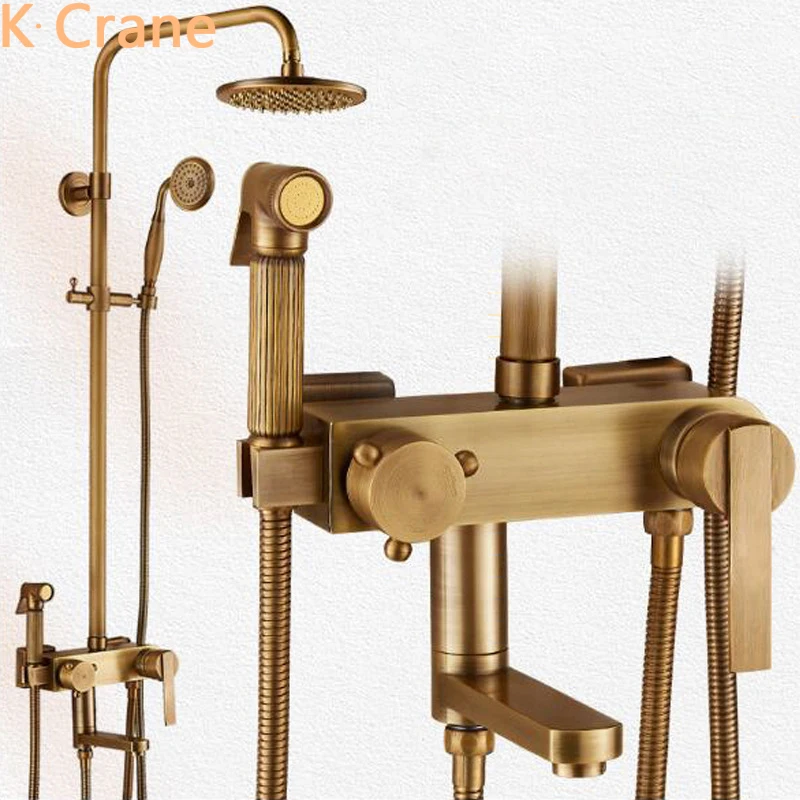 

Hot Cold Water Mixer Shower Set Bathroom Wall Mounted Showers System Luxury Brass Faucet Round Head Rainfall Tap Bathtub Grifo