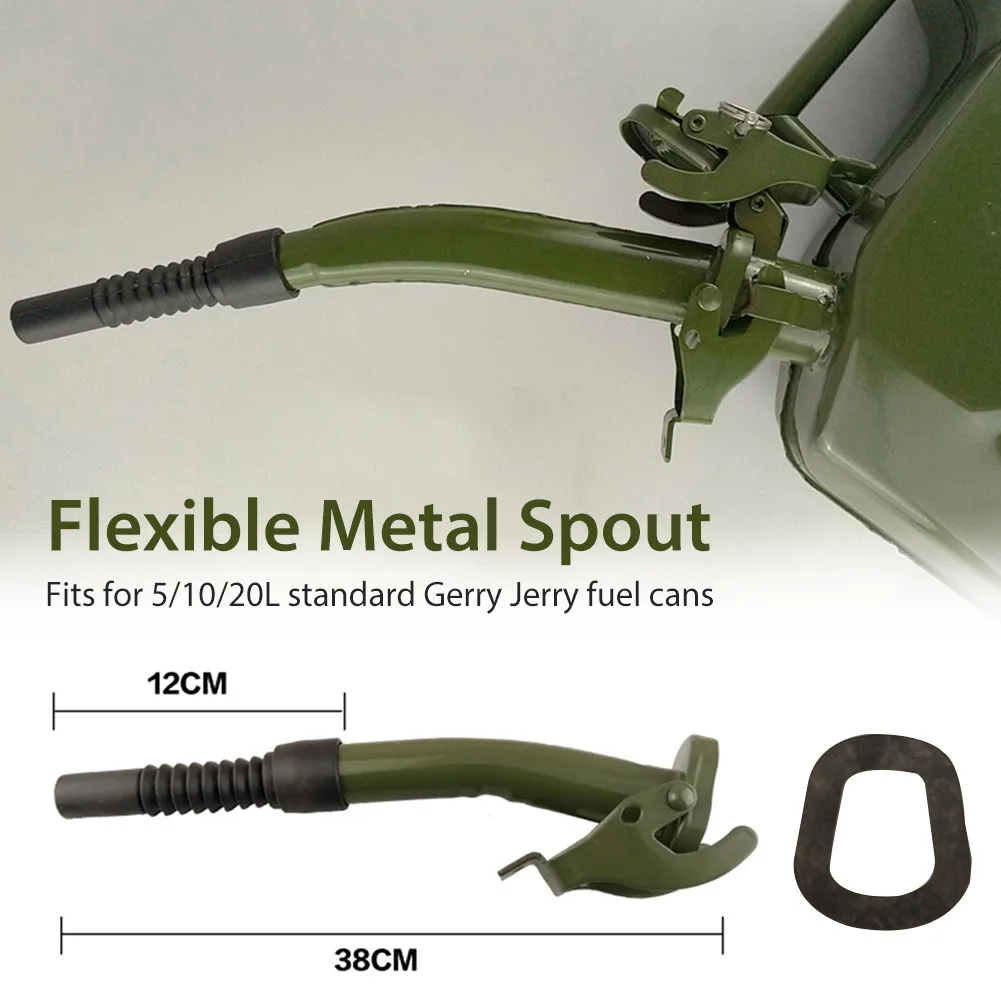 Metal Rubber Jerry Can Pouring Spout For 5/10/20 Litre Jerry Cans Flexible Nozzle Petrol Fuel Seal 38cm + Sealing Gasket