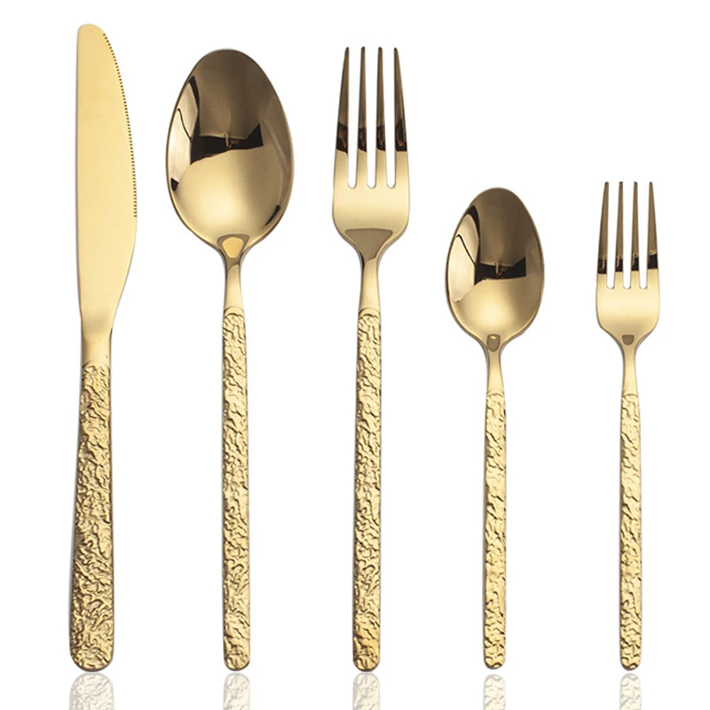 Hammered Golden Cutlery Set ,Stainless Steel Tableware Dinnerware Includes Forks Spoons Knives,Mirror Polished,Dishwasher Safe