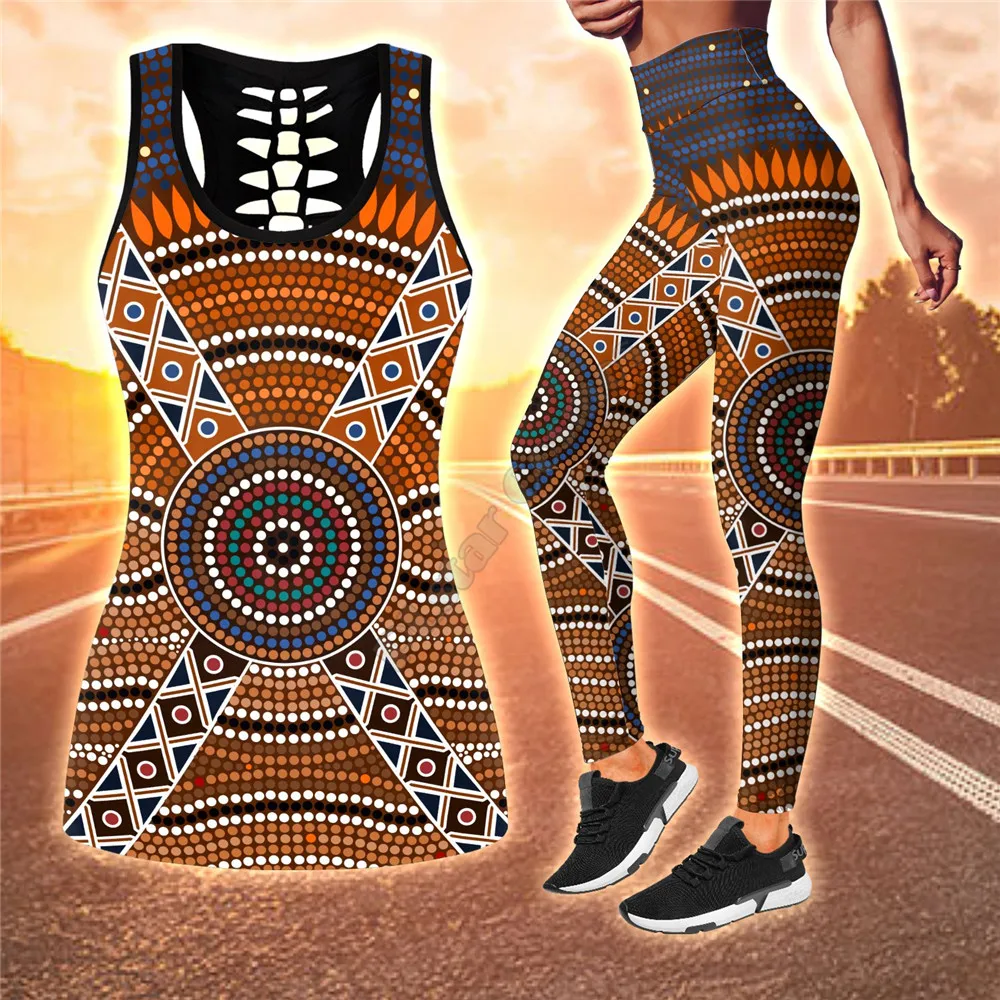 Aboriginal Australia Indigenous Painting Art Combo Legging Tank Suit Yoga Fitness Soft Legging Summer Women For Girl 02