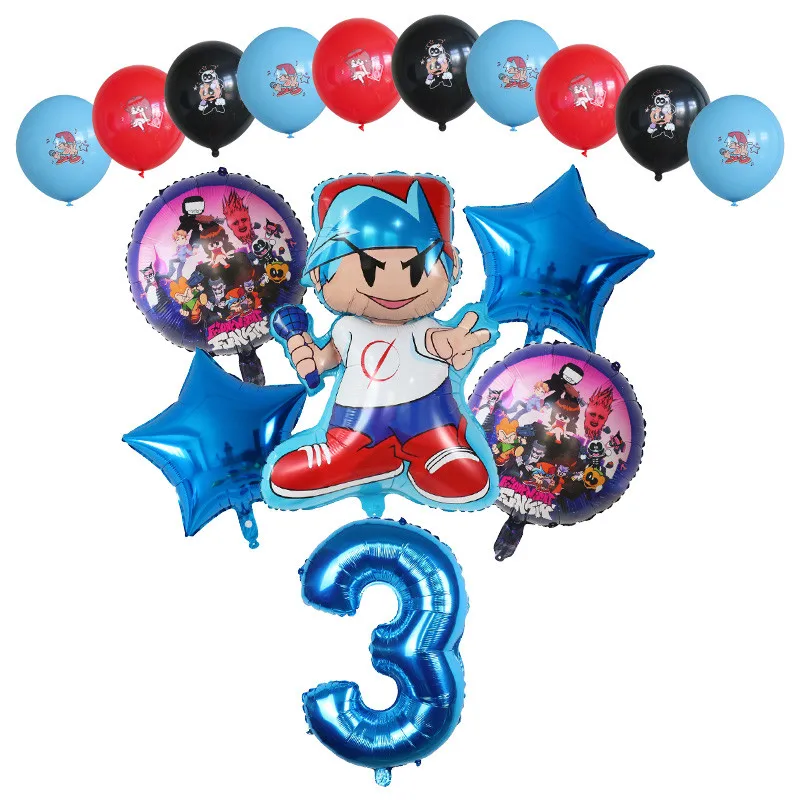 16pcs Cartoon Friday Night Funkin Balloons Set 30inch Number Globos Music Game Theme Kids Happy Birthday Party Decorations Toys