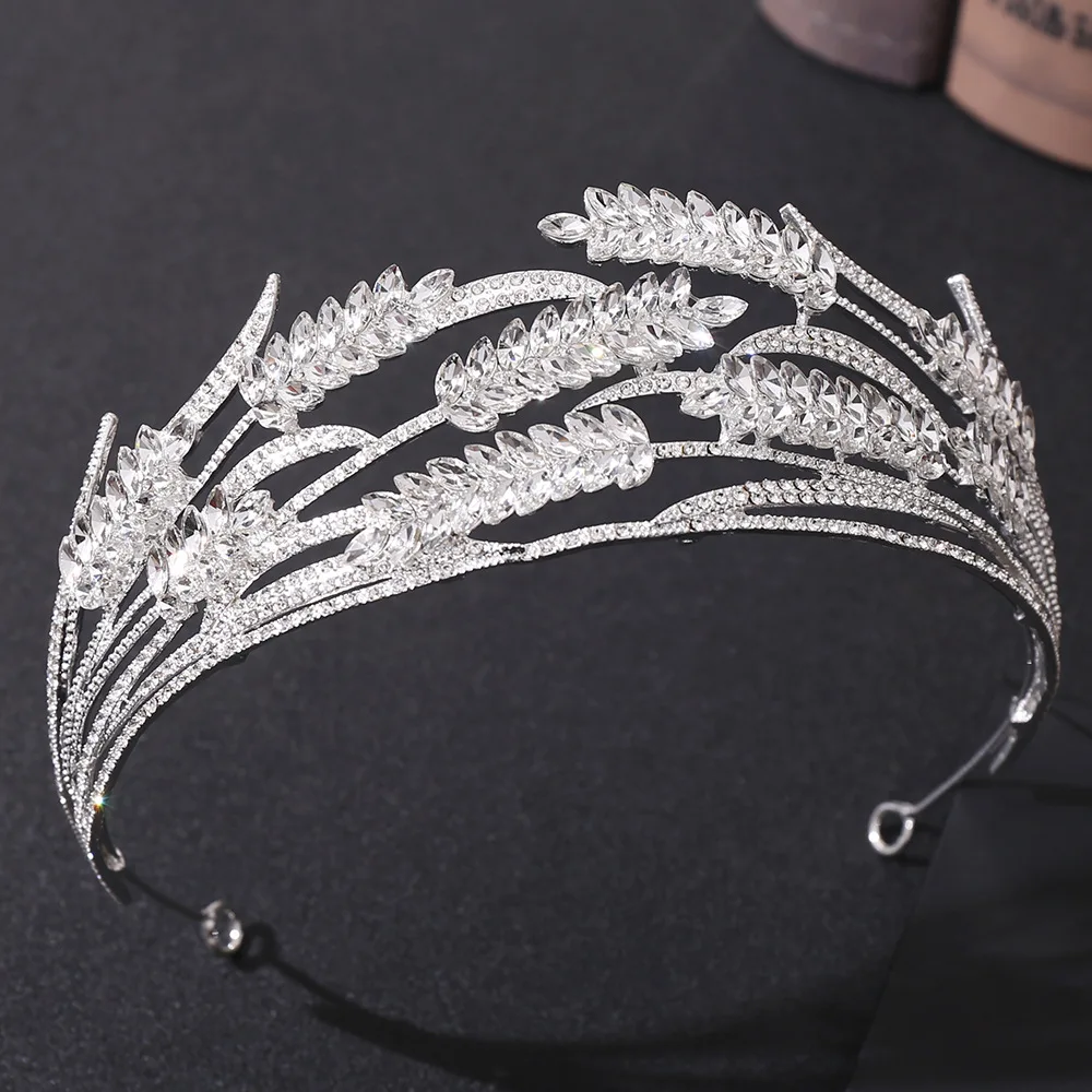 Baroque Crystal Grain Bride Crowns Tiaras Luxury Golden Rhinestone Crown Bridal Marriage Leaf Hair Accessories Wedding Headband