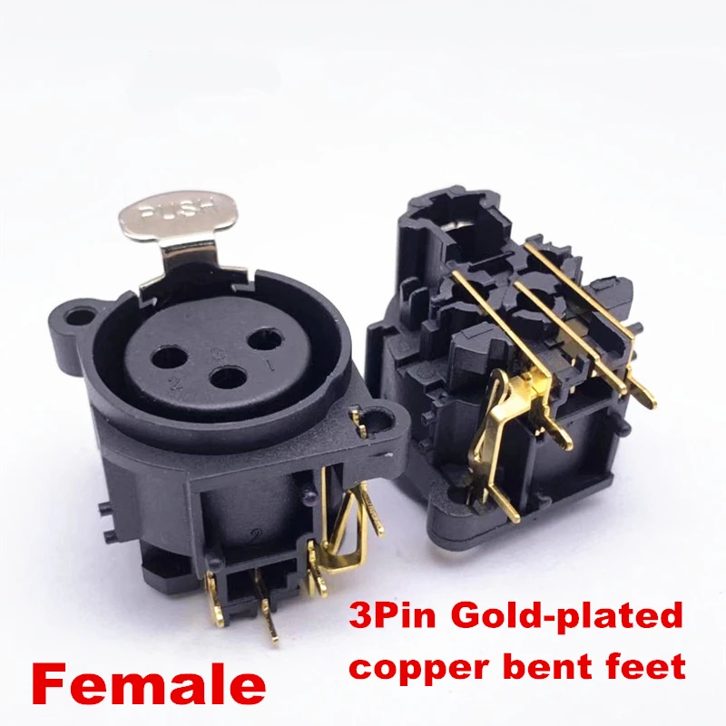 

20Pcs/lot higt quality XLR 3Pole Gold-plated Right Angle Male/Female 3Pin Bent socket Chassis PCB Panel Socket Connector Mic