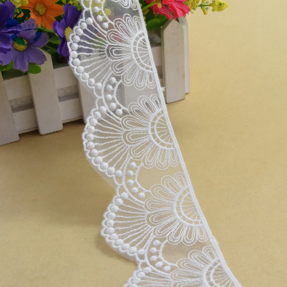 Wave White Cotton Embroidery French Lace Ribbon Fabric Guipure Diy Trims Warp Knitting Sewing Curtain Accessories 5cm Wide #4117