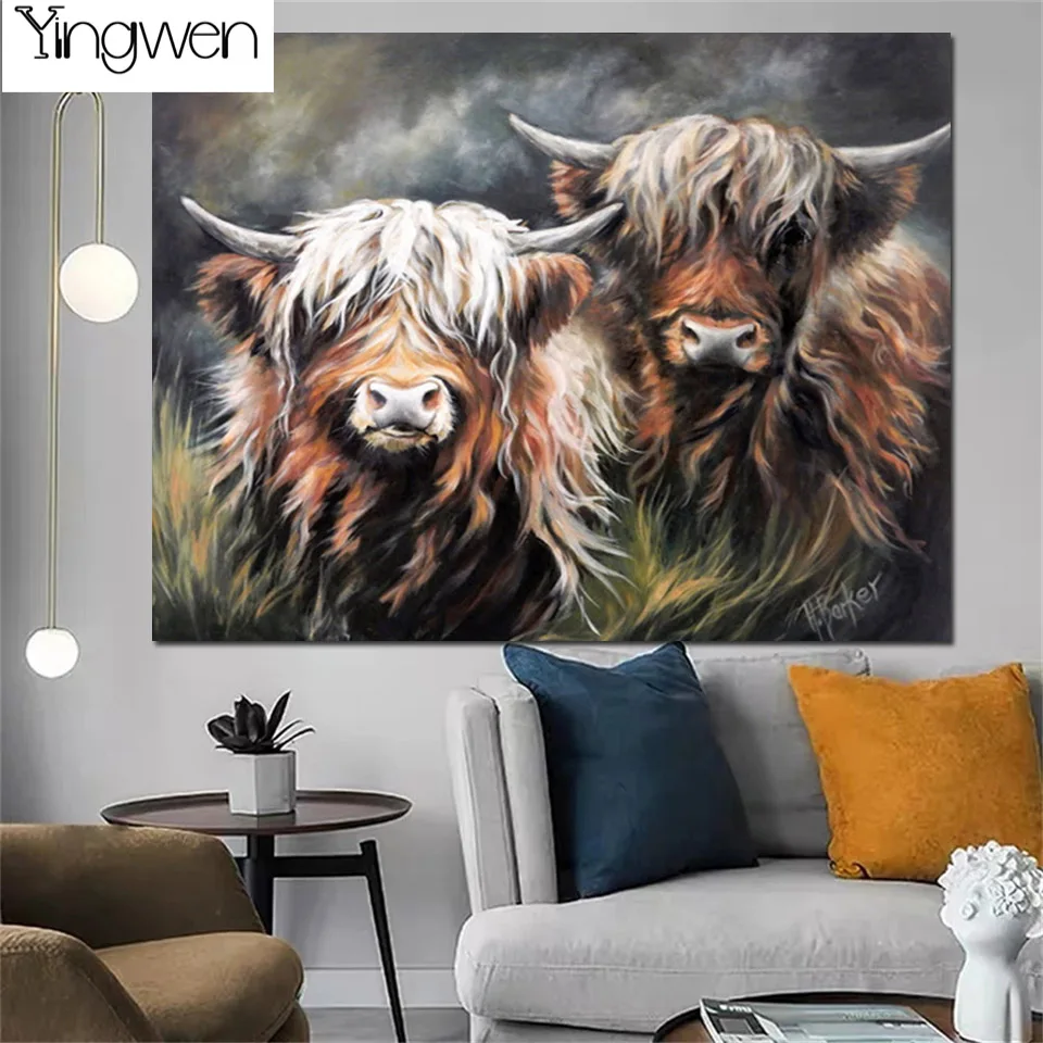 Diamond Painting Full Square Round Drill Yak Cow Diamond Painting Embroidery Cross Stitch Crystal Mosaic Highland Cattle Picture