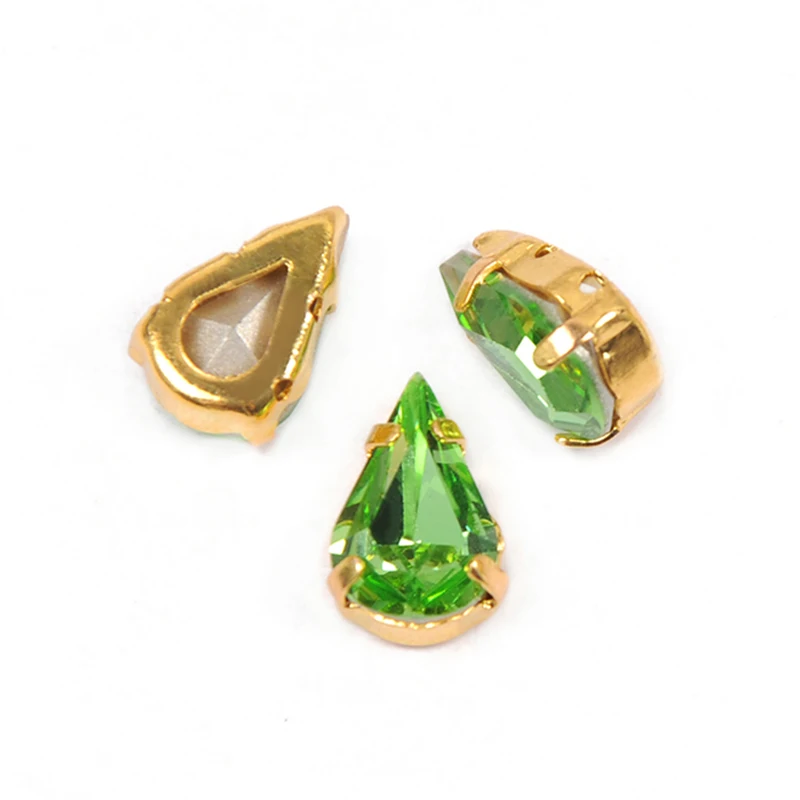 YANRUO 4300 Pear Shaped Copper Settings DIY Sewing Silver Gold Claw Strass Rhinestones Crystal Jewelry Element