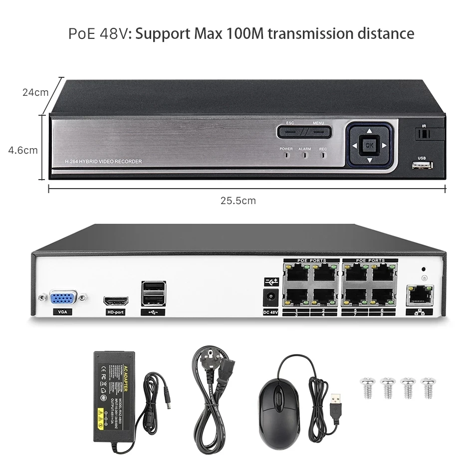 H.265 4K 8MP Security POE NVR 4ch 8ch 48V CCTV IP Network Video Recorder Face Detection XMEye APP For POE IP Camera System