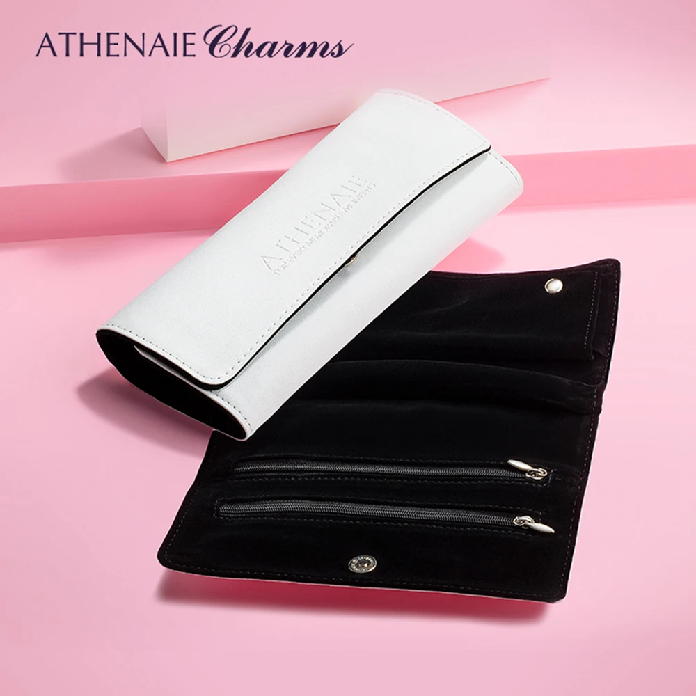 ATHENAIE PU Velvet Travel Jewelry Organizer Foldable Display Jewelry Roll Storage Bag for Bracelets Necklace Rings Earrings