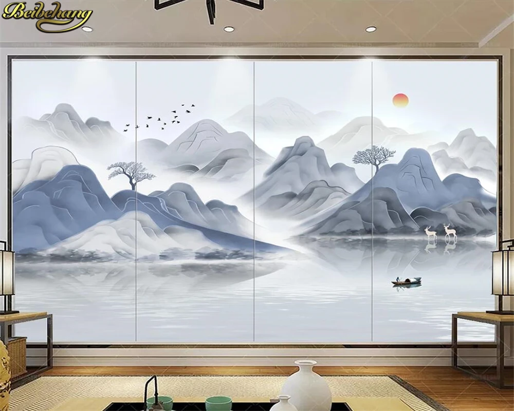 beibehang Custom 3d wallpaper new Chinese style modern light luxury abstract artistic concept ink landscape painting  wall paper