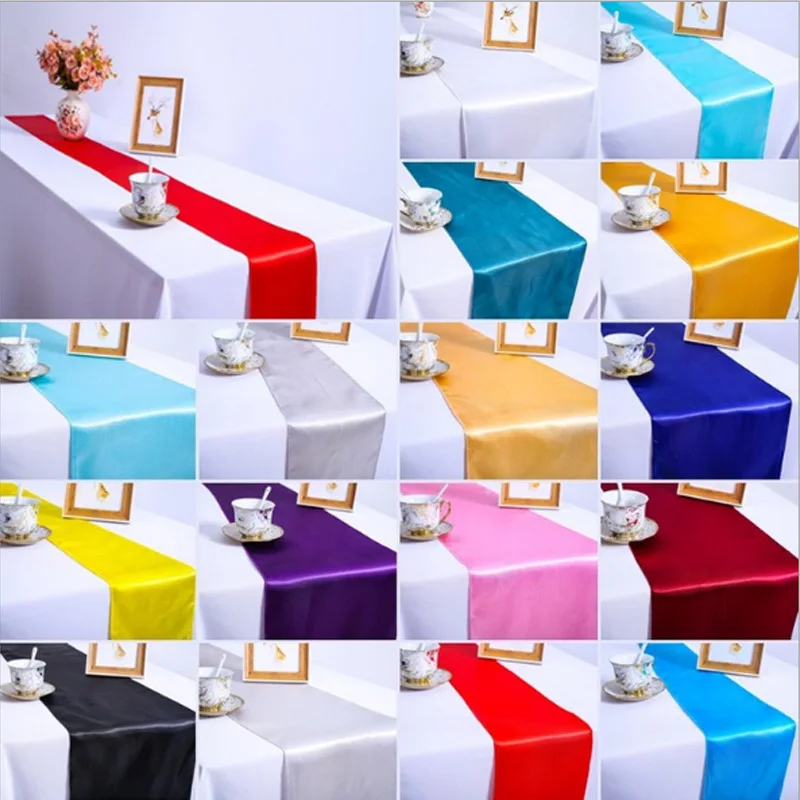 1pcs Solid Color Satin Table Runner Elegant Table Cover For Home Wedding Banquet Festival Party Catering Hotel Table Decoration