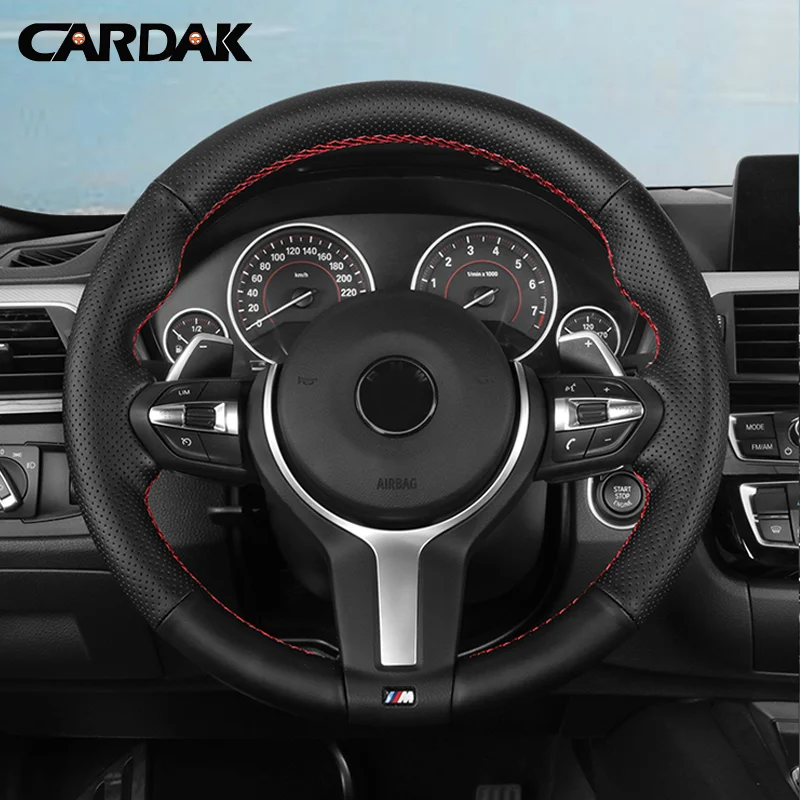 CARDAK Black Artificial leather Steering Wheel Cover for BMW F87 M2 F80 M3 F82 M4 M5 F12 F13 M6 F85 X5 M F86 X6 F33 F30 M Sport