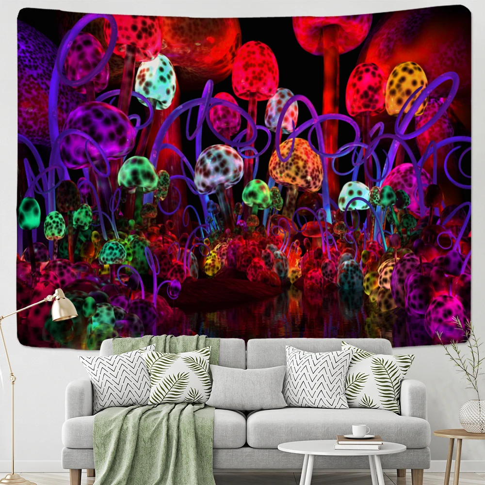 Cartoon Psychedelic Mushroom Tapestry Wall Hanging Bohemian Style Witchcraft Hippie Aesthetics Room Home Decor