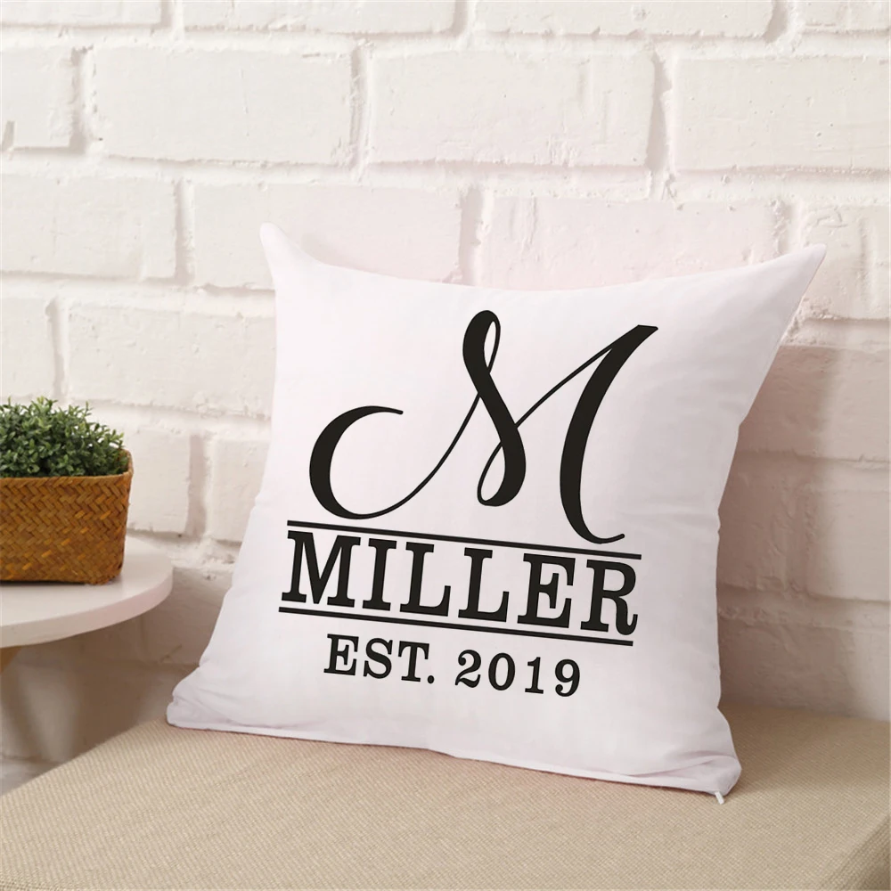 Personalized White Black Printed Cushion Cover Custom Name Throw Pillow Case Anniversary Gifts Home Sofa Decoration Pillowcase