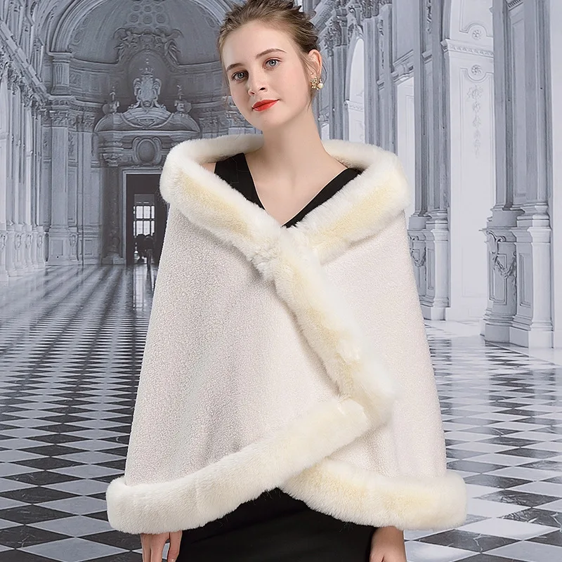 8 Colors Fashion Granular Velvet Big Pendulum Out Streetwear Faux Rabbit Fur Neck Cape Winter Thick Warm Women Poncho Shawl Coat