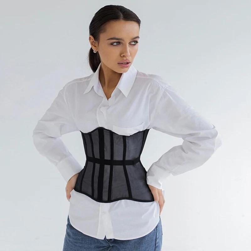 Cinturón de cintura ancha para mujer, corsé de malla, cinturones elásticos, Bodycon, accesorios de ropa