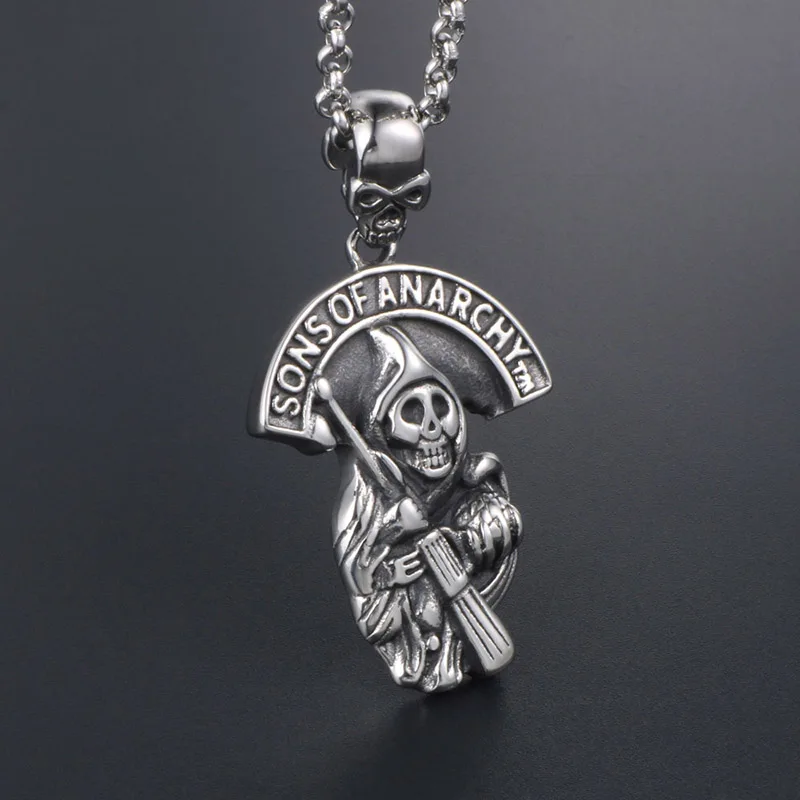 Cosplay SONS OF ANARCHY Pendant Necklace Male Personality Punk Skull Men's Domineering Necklace image 2