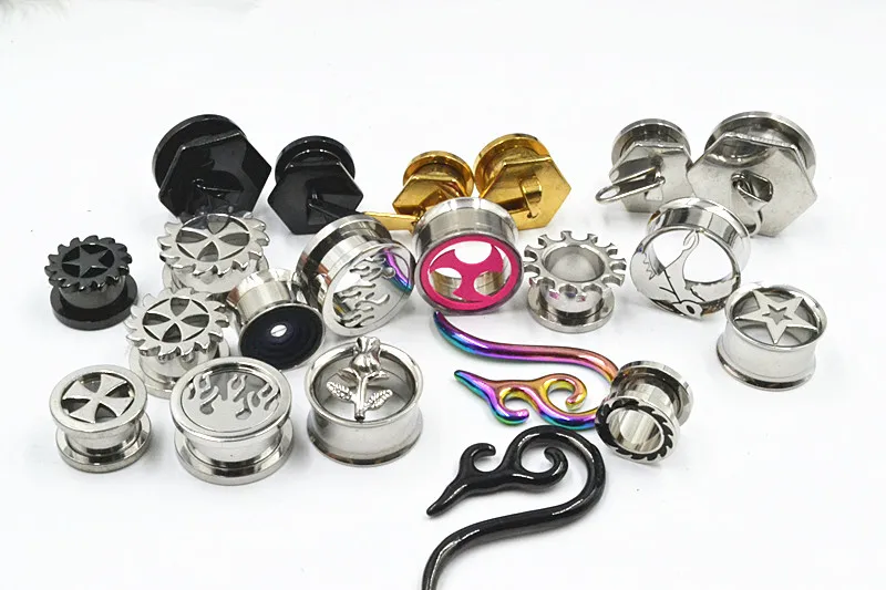 

Wholesale 200pcs Screw on Stainless Steel Ear plugs Double Flare Ear Tunnels Body piercing Jewelry Mix Styles