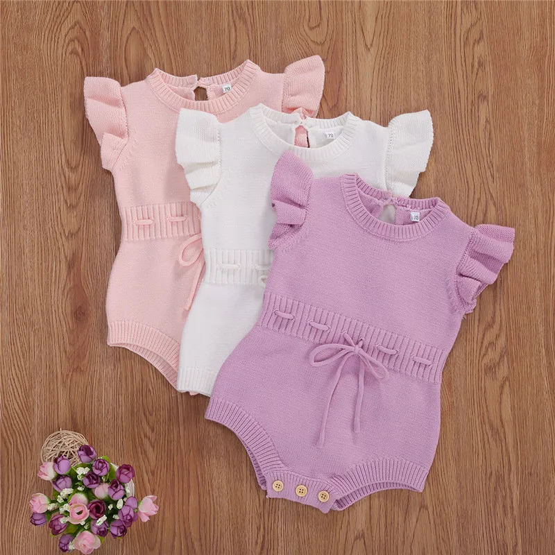 Newborn Baby Girl Clothes Knitted Ruffles Sleeveless Bodysuit Tops Playsuit Jumpsuit Outfits Baby Autumn Clothing