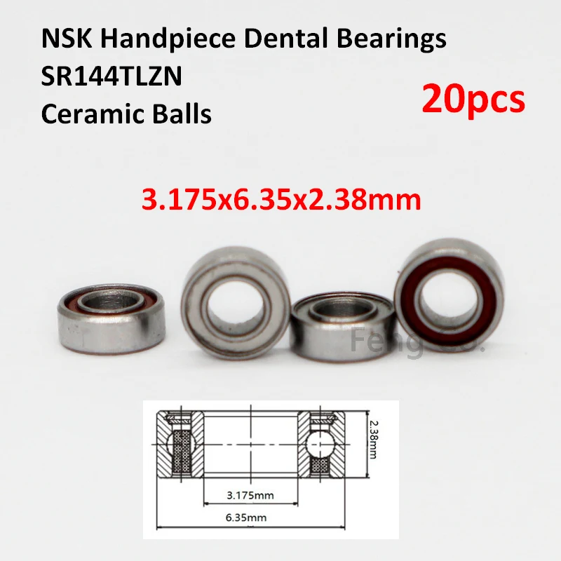 

20pcs High Speed handpiece Turbine Ceramic Dental Bearings RUCA SR144TLZN 3.175x6.35x2.38mm NSK SR144