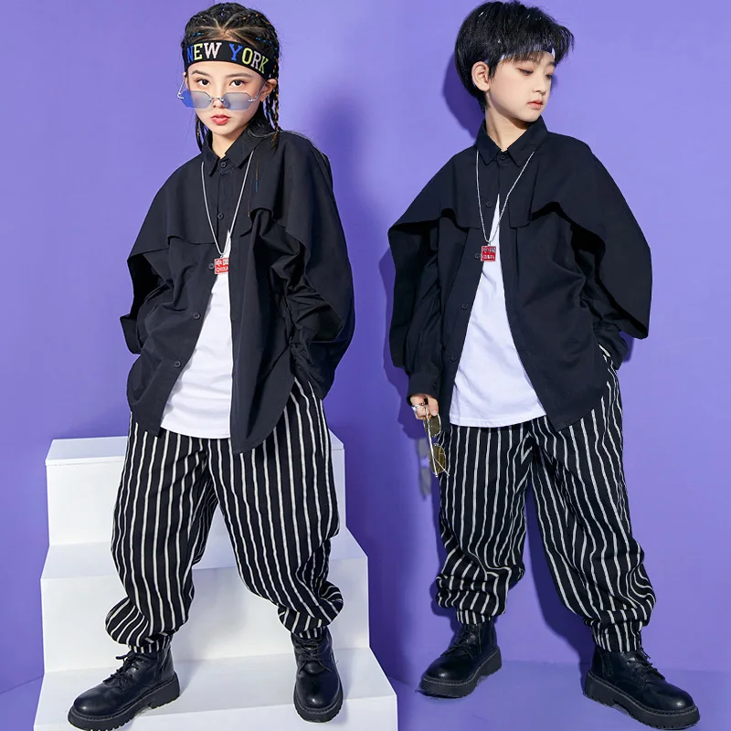 Kid Hip Hop Clothing Black Oversized Shirt Top Stripe Streetwear Jogger Harem Baggy Pants for Girl Boy Dance Costume Clothes