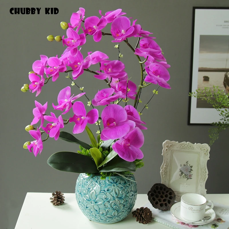 

High simulation bonsai artificial Butterfly Orchids arrangements flores artificiais arranjos ikebana in ceramic pot flowers suit