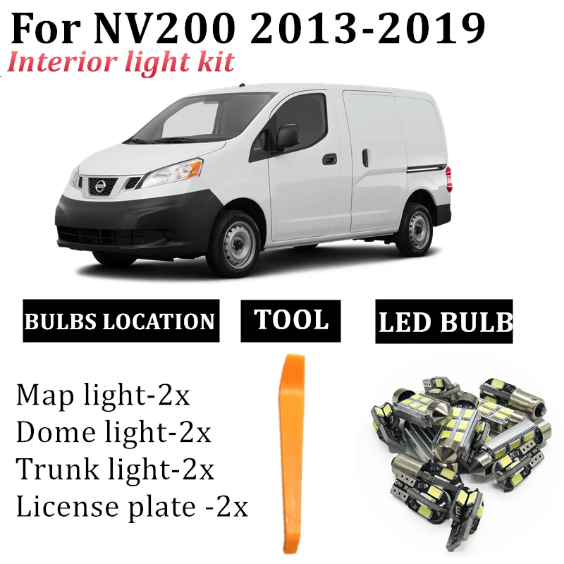 

8pcs For 2013-2016 2017 2018 Nissan NV200 Car Led Interior Lights Auto automotive Car T10 Led interior dome lights bulb for cars