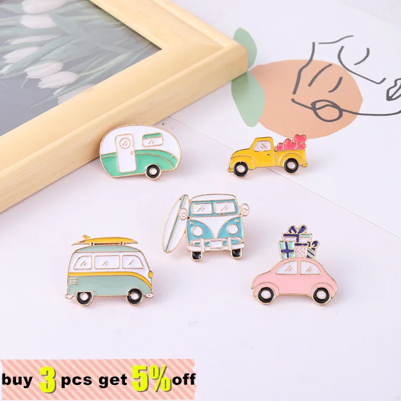 Custom Travel Bus Camper Enamel Pin Badge Cartoon Car Adventure Brooches for Kids Friend Cute Bag Clothes Lapel Pin Jewelry Gift