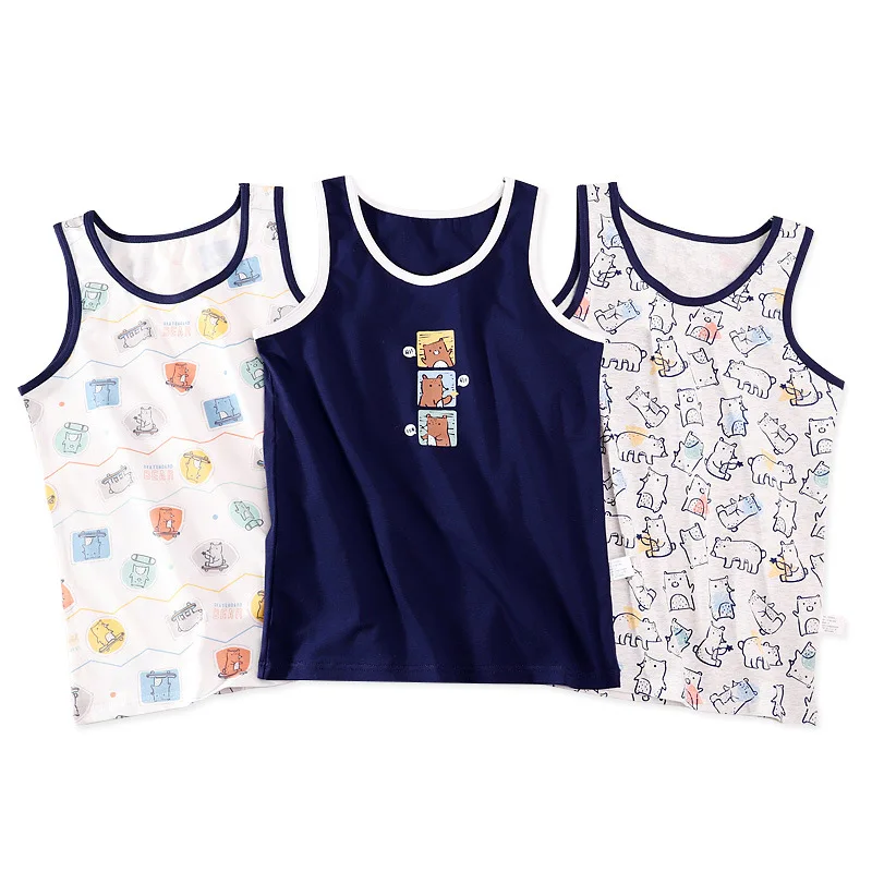 Boy Quality Cartoon Design Singlet Underwear Tank Teen Boy Undershirts Cotton Dino Pandas Tank Tops for Kids Size 3-10T 3Pcs/Lot