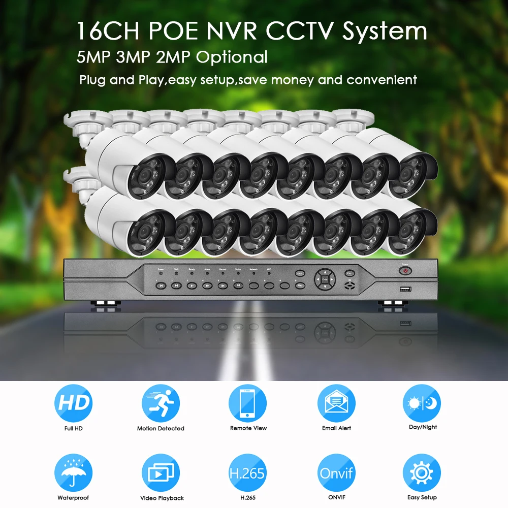 POE NVR Kit 16CH 5MP 3MP CCTV Camera Security System Outdoor Audio IP Camera Video Surveillance Set Motion Detection XMEye App