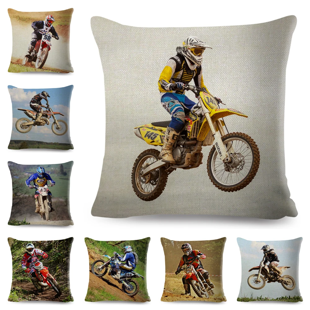 Motocross Cushion Cover Decor Sport Motorcycle Extreme Mobile Bike Pillowcase for Sofa Home Car Polyester Pillow Case 45x45cm