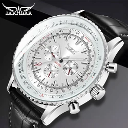 JARAGAR New Fashion Mechanical Watches Men Luxury Brand Classic Automatic 6 Pin Calendar Big Dial Leather Strap Dress Wristwatch