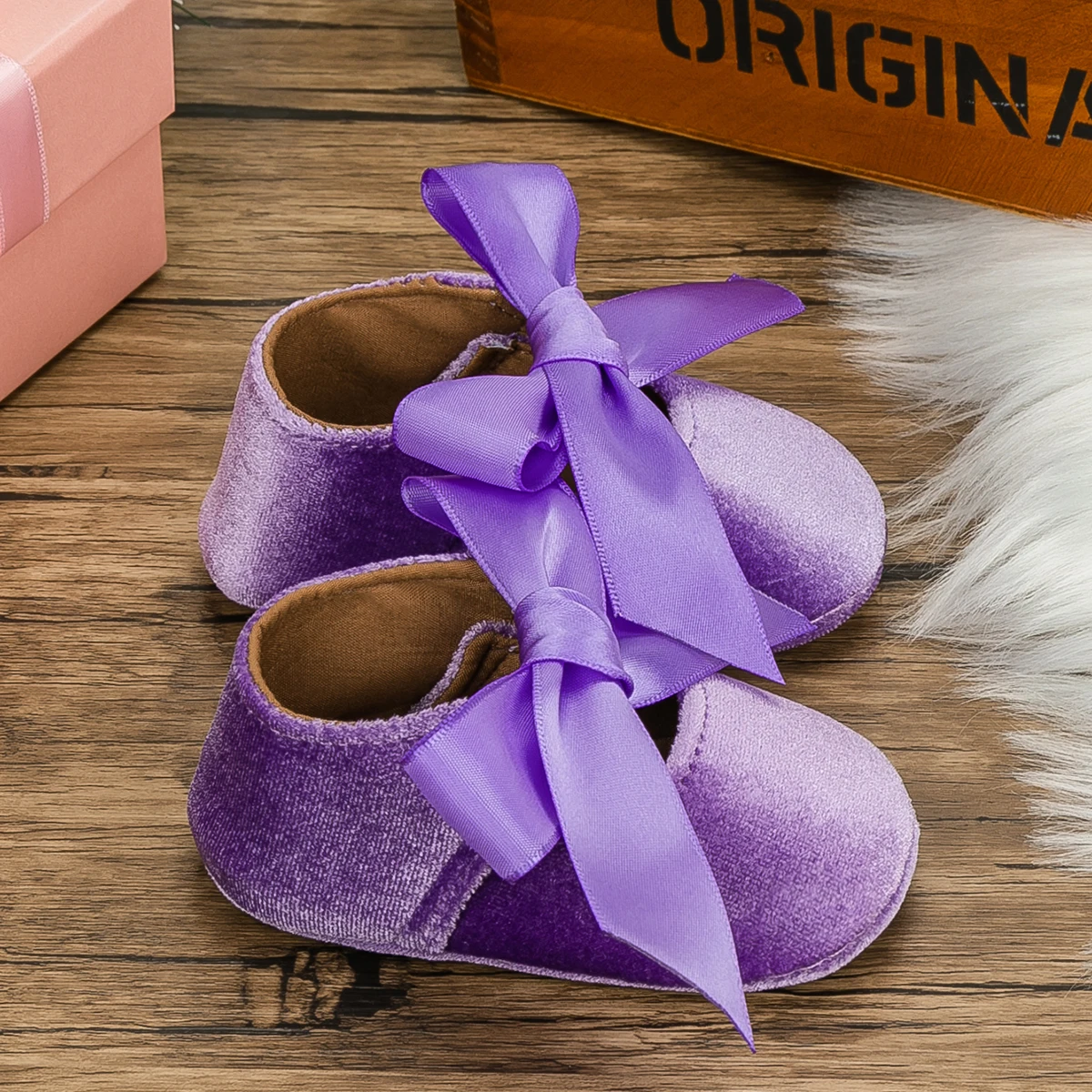 KIDSUN-zapatos de princesa antideslizantes para bebés y niñas, zapatos planos de goma de algodón con suela suave y lazo para primeros pasos, recién