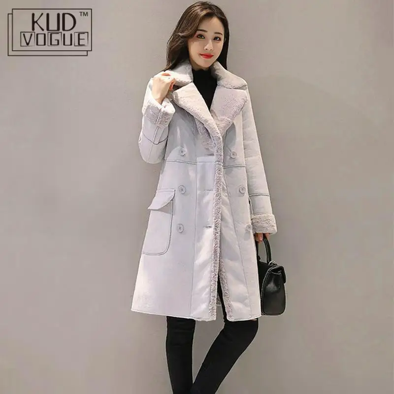 Women Suede Fur Winter Coat 2021 Fashion Thick Faux Sheepskin Long Jacket Overcoat Female Solid Warm Trench Coats Spring Autumn