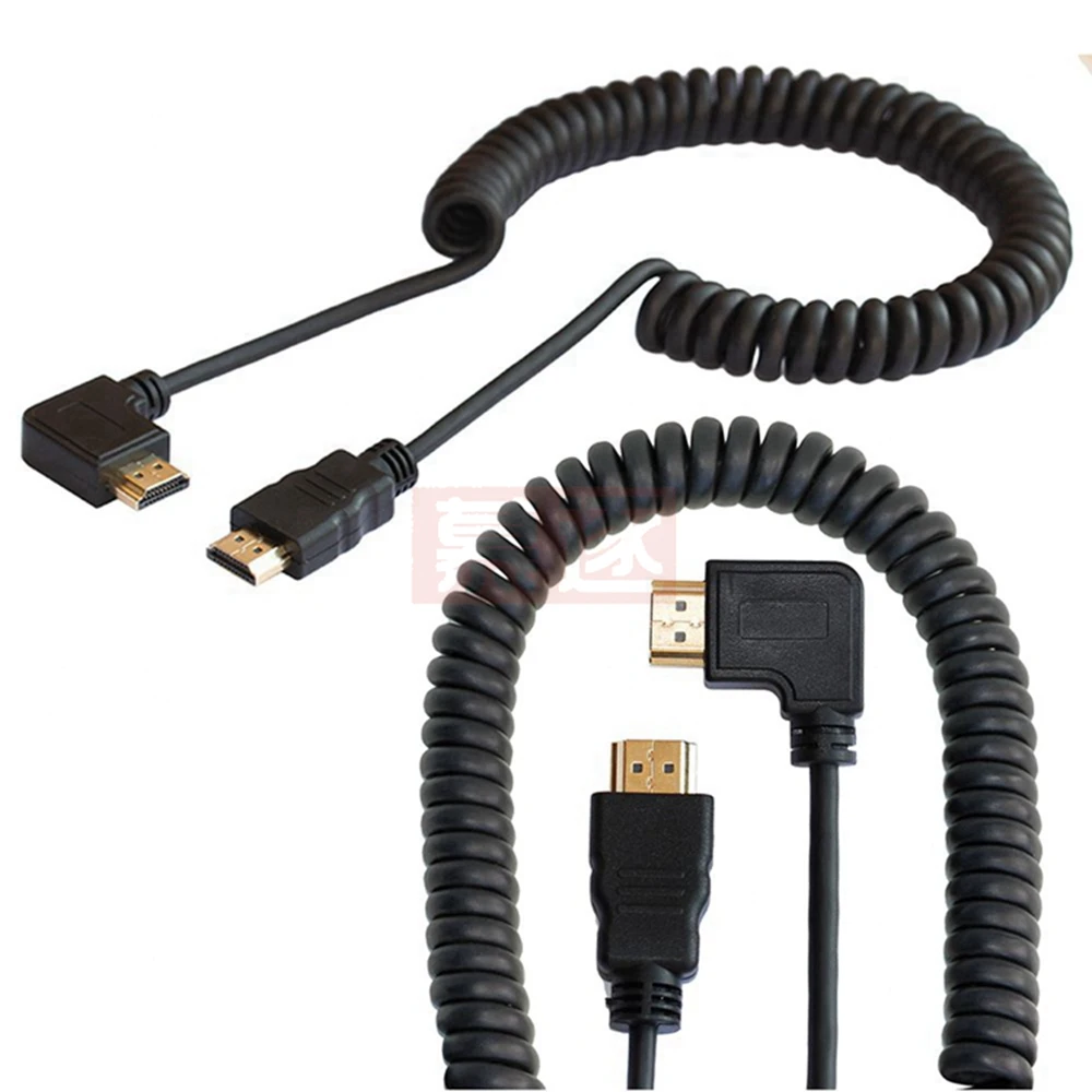 Right & Left Angle Mini HD-compatible & HD & Micro HDTV male to male stretch Spring Curl Flexible Cable V1.4 DSLR 0.5M/1.5M