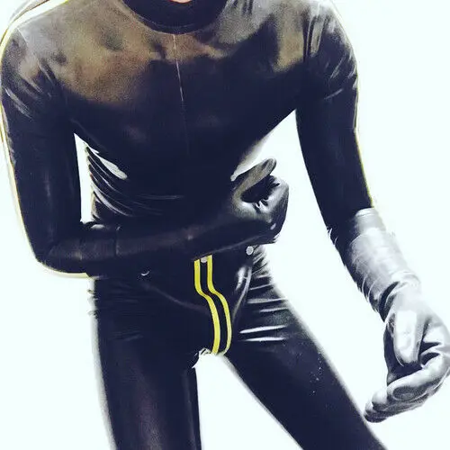 Gummi 100% Latex Rubber Men Yellow and Black Catsuit Tights Bodysuit Size S~XXL