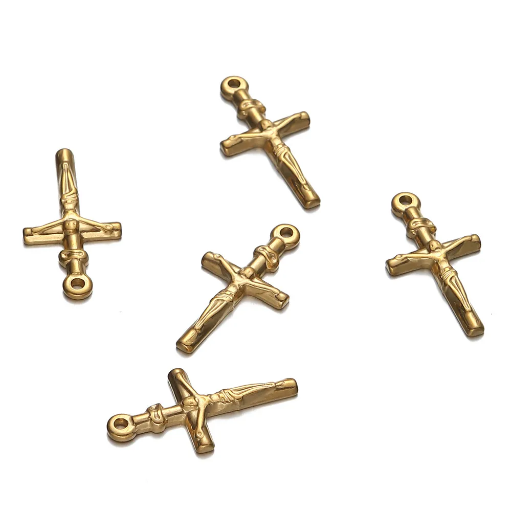 5PCS/Lot Stainless Steel Jesus Pendant For Necklace Catholic Jesus Charm Religious Jewelry Making Cross Accessories