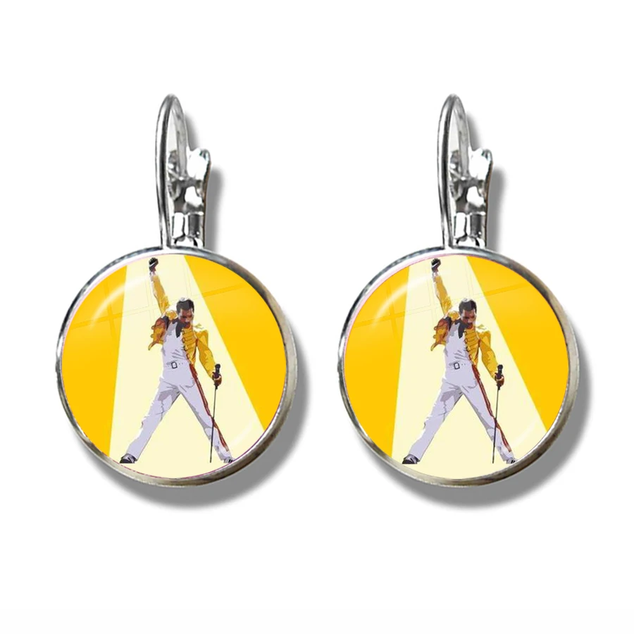 Glass Cabochon Freddie Mercury French Hook Earrings Cute Jewelry For Women Girls Silver Plated Earring For Gift