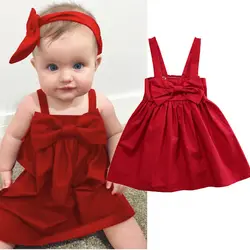 Mini robe d'été pour nouveau-né fille, tenue courte avec nœud papillon, couleur unie