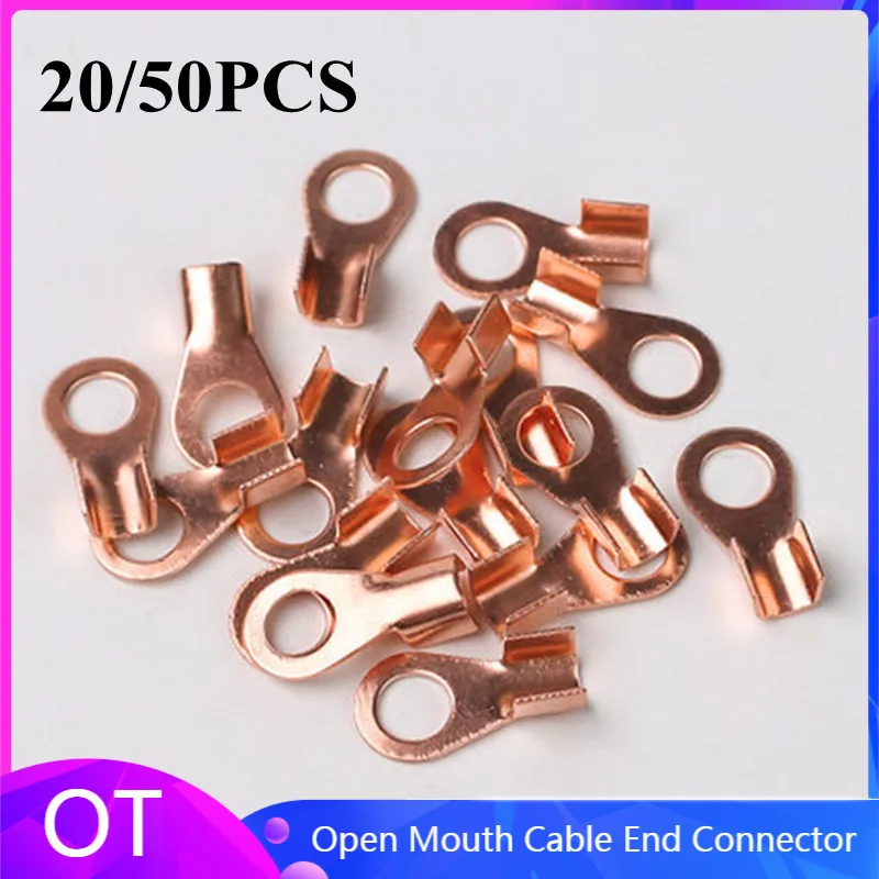 

20/50PCS OT Type 10A 20A 30A 40A 50A 60A 80A Wire Terminal Red Copper Bare Nose Lugs Crimp Open Mouth Cable End Connector