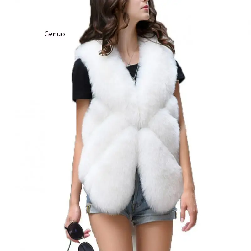

Faux Fur Vest Coat Women Winter Warm Jacket V-Neck Sleeveless Casual Female Outerwear Hairy Luxury Waistcoat New
