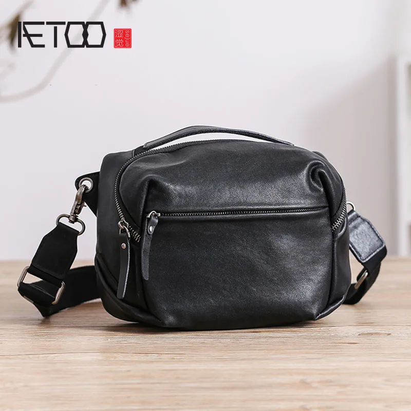 

AETOO Men's shoulder bag, men's leather large-capacity casual slant bag, head leather trend personality men's bag