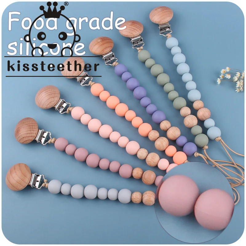 Kisteether Silicone Beads Baby Anti-Drop Chain Infant Nipple Appease Soother  Clips Dummy Holder  Clip  Stuff