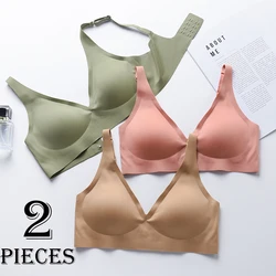 2pcs Sexy Lingerie Seamless Bra Women Underwear Wireless Latex Woman Bra Deep V Adjustable JELL-O Strips Thin Comfortable